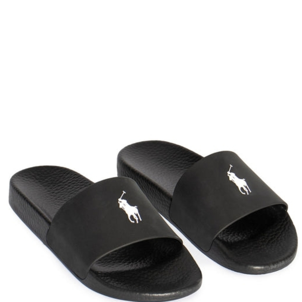 Polo Ralph Lauren Men's Signature Pony Slides Eight Black Logo